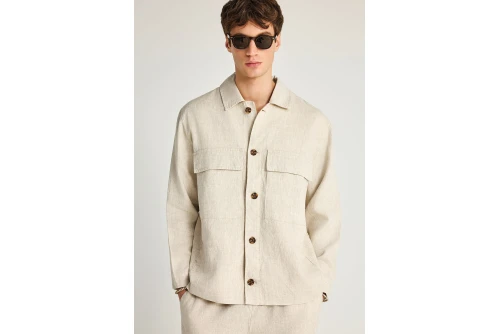 Funky Buddha Ανδρικό Λινό Casual Μπουφάν (FBM013-003-01-CLOUD-CREAM)