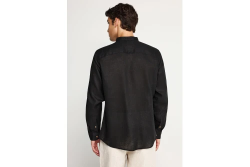 Funky Buddha The Essentials Linen Πουκάμισο Μακρυμάνικο Ανδρικό (FBM013-003-05-BLACK)