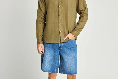 Funky Buddha The Essentials Linen Πουκάμισο Μακρυμάνικο Ανδρικό (FBM013-003-05-KHAKI)