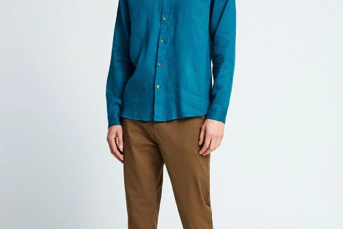 Funky Buddha The Essentials Linen Πουκάμισο Μακρυμάνικο Ανδρικό (FBM013-003-05-OCEAN-DEPTH)