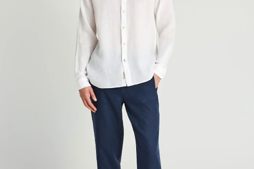 Funky Buddha The Essentials Linen Πουκάμισο Μακρυμάνικο Ανδρικό (FBM013-003-05-WHITE)
