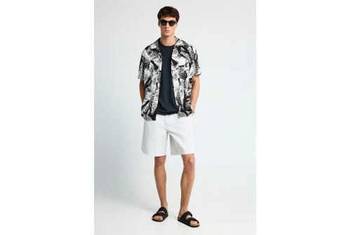 Funky Buddha Print Πουκάμισο Κοντομάνικο Ανδρικό (FBM013-008-05-OFF-WHITE)