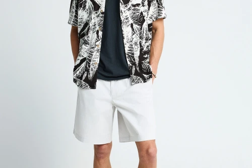 Funky Buddha Print Πουκάμισο Κοντομάνικο Ανδρικό (FBM013-008-05-OFF-WHITE)