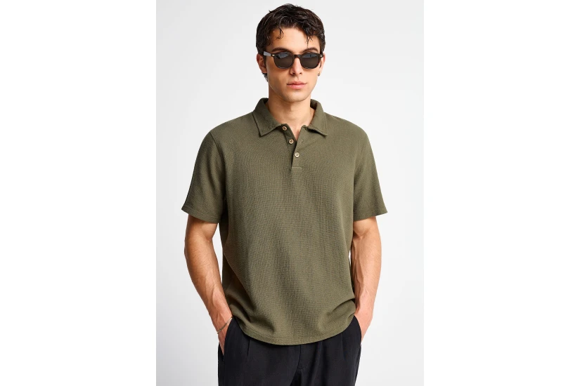Funky Buddha Ανδρική Κοντομάνικη Μπλούζα Polo Χακί
