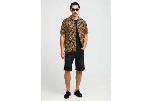 Funky Buddha Patterned Πουκάμισο Κοντομάνικο Ανδρικό (FBM013-009-05-CAPPUCCINO)