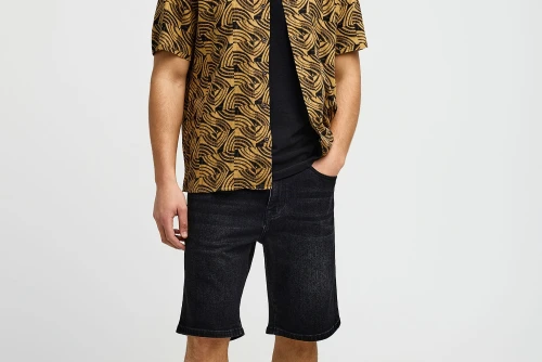 Funky Buddha Patterned Πουκάμισο Κοντομάνικο Ανδρικό (FBM013-009-05-CAPPUCCINO)