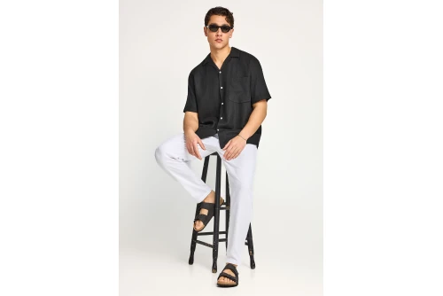 Funky Buddha Linen Παντελόνι Chino Ανδρικό (FBM013-011-02-WHITE)