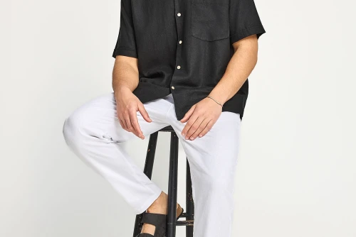Funky Buddha Linen Παντελόνι Chino Ανδρικό (FBM013-011-02-WHITE)
