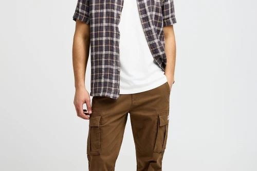 Funky Buddha Relaxed Plaid Πουκάμισο Κοντομάνικο Ανδρικό (FBM013-013-05-MOON-MIST)