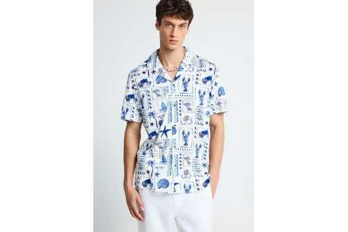 Funky Buddha Relaxed Πουκάμισο Κοντομάνικο Ανδρικό (FBM013-016-05-OFF-WHITE)
