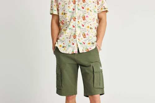 Funky Buddha Linen Blend Πουκάμισο Κοντομάνικο Ανδρικό (FBM013-017-05-OFF-WHITE)