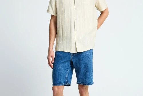 Funky Buddha Relaxed Πουκάμισο Κοντομάνικο Ανδρικό (FBM013-018-05-CLOUD-CREAM)