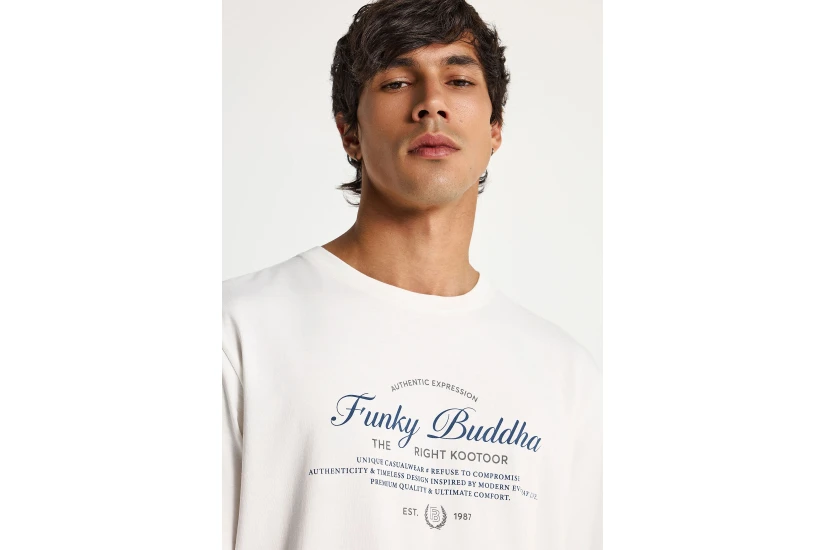 Funky Buddha Ανδρικό Κοντομάνικο T-Shirt Εκρού