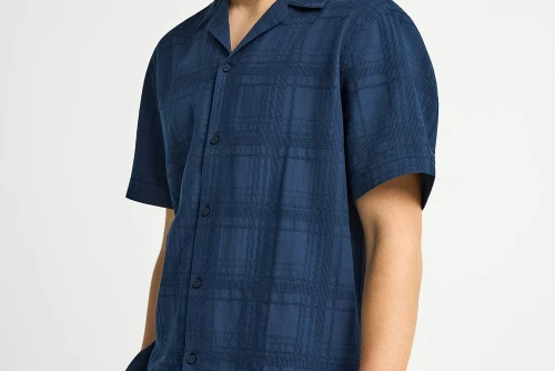 Funky Buddha Πουκάμισο Κοντομάνικο Ανδρικό (FBM013-027-05-NAVY)
