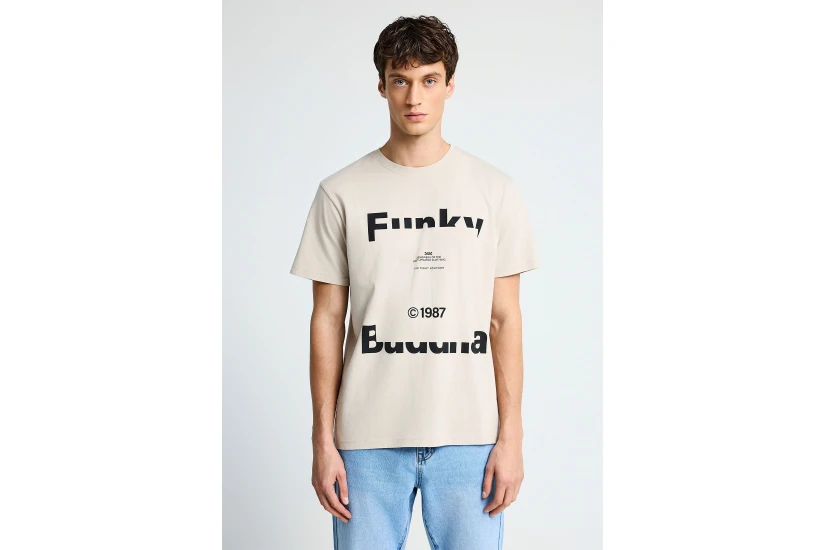 Funky Buddha Ανδρικό Κοντομάνικο T-Shirt Μπεζ