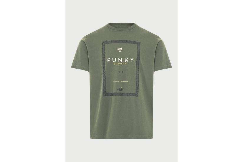Funky Buddha Ανδρικό Κοντομάνικο T-Shirt Χακί, Εκρού, Κίτρινο