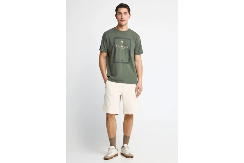 Funky Buddha Ανδρικό Κοντομάνικο T-Shirt Χακί, Εκρού, Κίτρινο