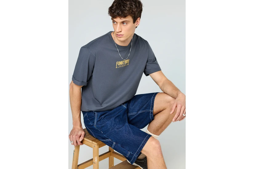 Funky Buddha Ανδρικό Κοντομάνικο T-Shirt Γκρι