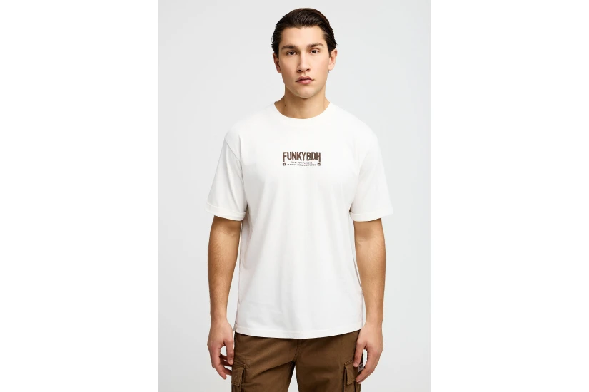 Funky Buddha Ανδρικό Κοντομάνικο T-Shirt Εκρού