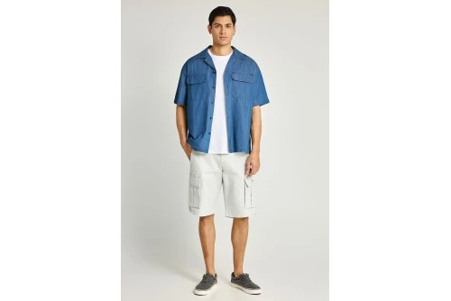 Funky Buddha Ανδρικό Πουκάμισο Με Κοντό Μανίκι (FBM013-053-05-MD-BLUE)