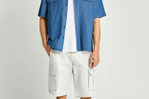 Funky Buddha Ανδρικό Πουκάμισο Με Κοντό Μανίκι (FBM013-053-05-MD-BLUE)