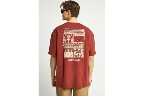 Funky Buddha Print On The Back Oversized T-Shirt Ανδρικό (FBM013-055-04-HENNA-BROWN)