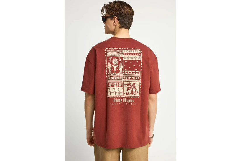 Funky Buddha Ανδρικό Κοντομάνικο T-Shirt Κεραμιδί, Μπεζ