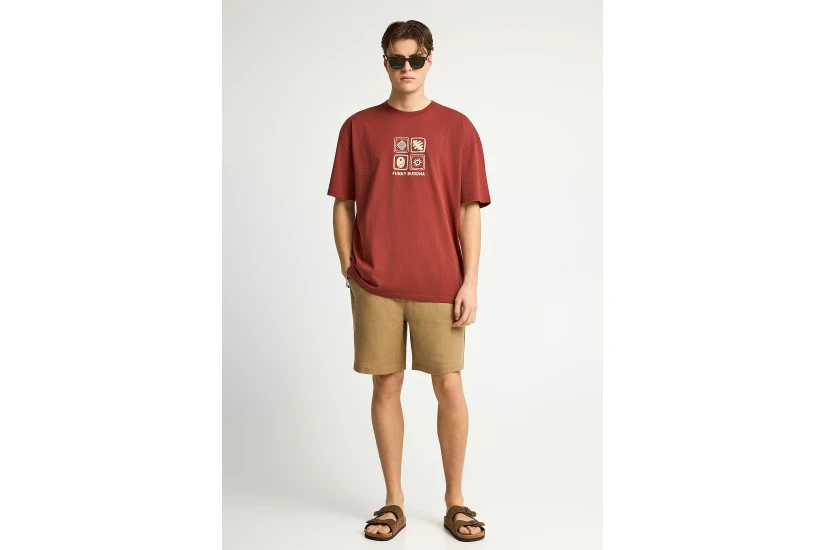Funky Buddha Ανδρικό Κοντομάνικο T-Shirt Κεραμιδί, Μπεζ