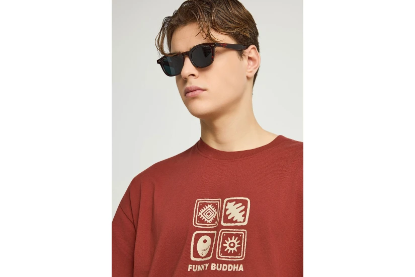 Funky Buddha Ανδρικό Κοντομάνικο T-Shirt Κεραμιδί, Μπεζ