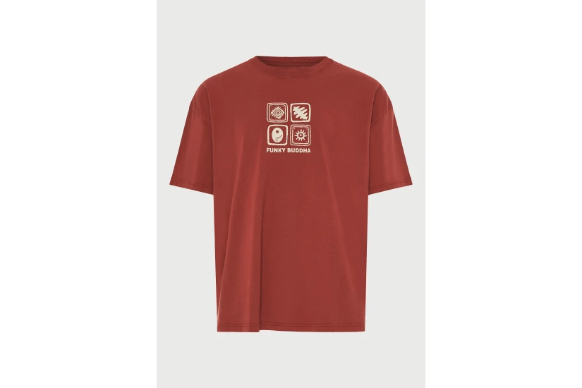 Funky Buddha Ανδρικό Κοντομάνικο T-Shirt Κεραμιδί, Μπεζ