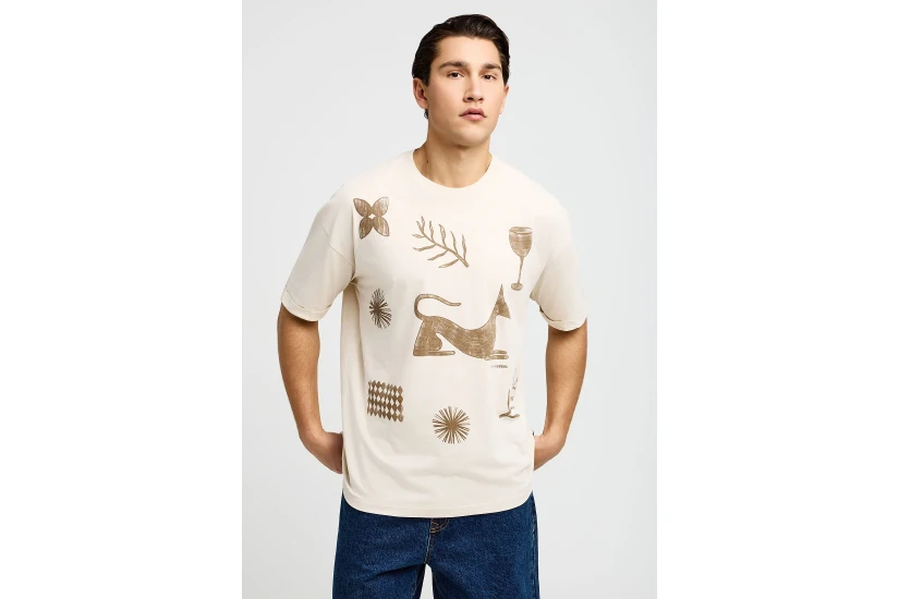 Funky Buddha Ανδρικό Κοντομάνικο T-Shirt Μπεζ