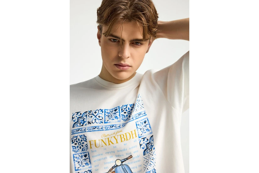 Funky Buddha Ανδρικό Κοντομάνικο T-Shirt Εκρού, Διάφορα Χρώματα