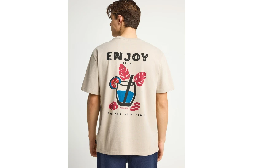 Funky Buddha Ανδρικό Κοντομάνικο T-Shirt Μπεζ