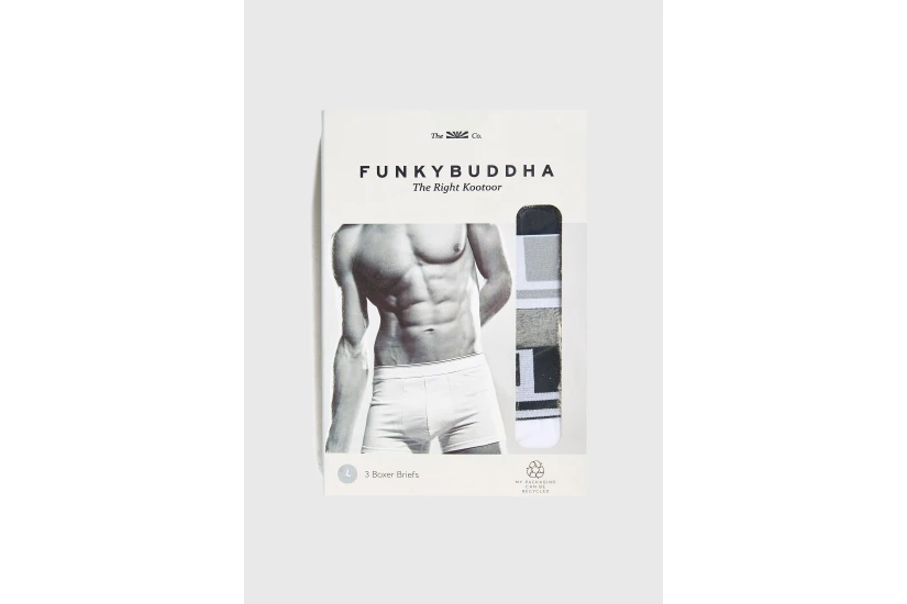 Funky Buddha Ανδρικά Εσώρουχα Μπόξερ Γκρι, Λευκά, Μαύρα 3 Τεμάχια
