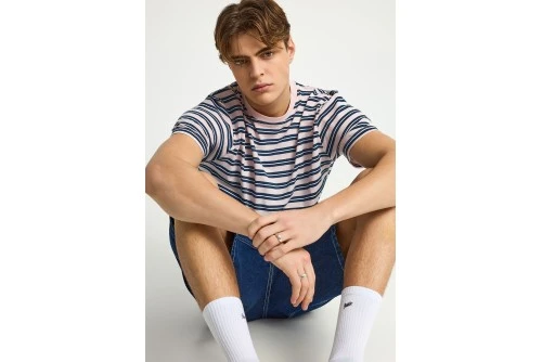 Funky Buddha Striped Cotton T-Shirt Ανδρικό (FBM013-303-04-ROSE-WATER)