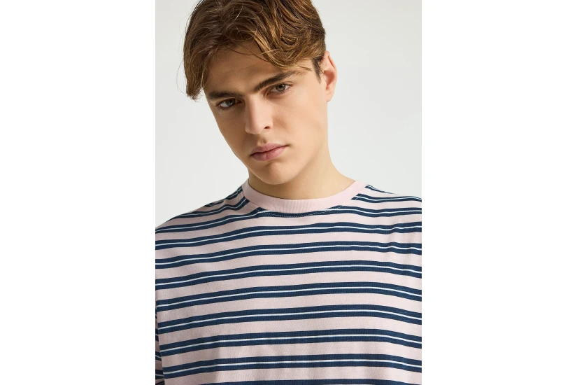 Funky Buddha Ανδρικό Κοντομάνικο Ριγέ T-Shirt Ροζ