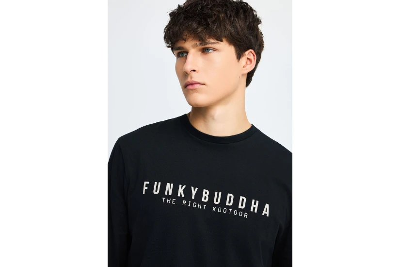 Funky Buddha Ανδρική Μακρυμάνικη Μπλούζα με Λαιμόκοψη Μαύρη