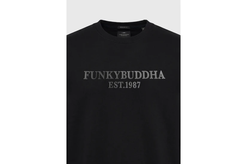 Funky Buddha Ανδρική Μακρυμάνικη Μπλούζα με Λαιμόκοψη Μαύρη