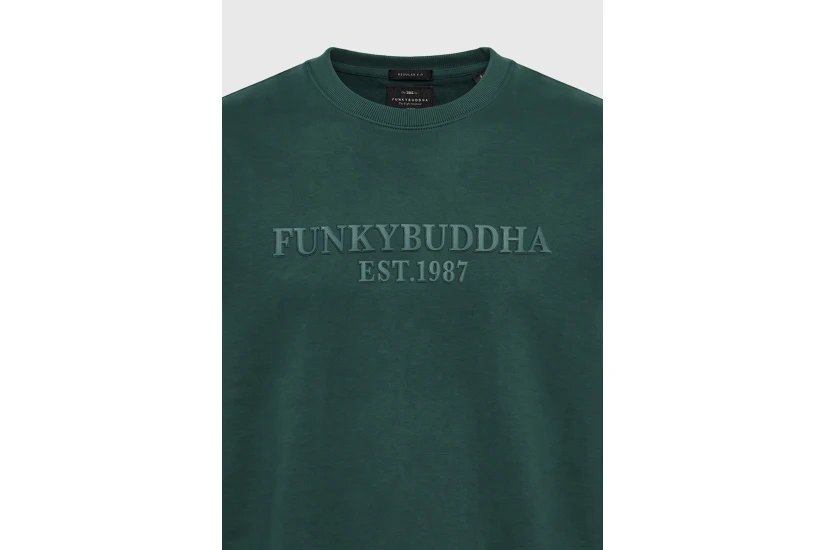 Funky Buddha Ανδρική Μακρυμάνικη Μπλούζα με Λαιμόκοψη Πράσινη