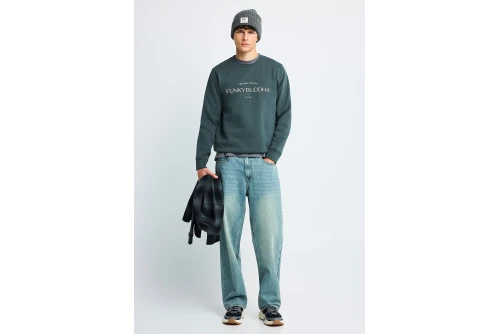 Funky Buddha Ανδρικό Φούτερ Με Λαιμόκοψη (FBM014-006-06-GREEN-STORM)