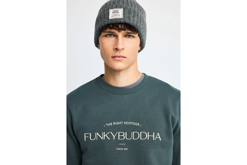 Funky Buddha Ανδρική Μακρυμάνικη Μπλούζα με Λαιμόκοψη Πράσινη