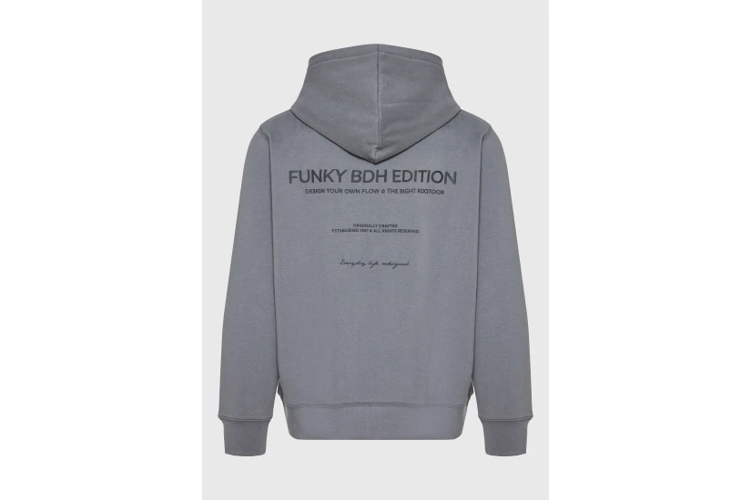 Funky Buddha Graphic Print Ανδρικό Φούτερ με Κουκούλα Γκρι