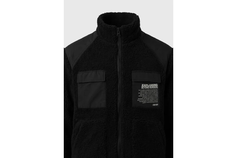 Funky Buddha Ανδρικό Fleece Μπουφάν Sherpa Μαύρο