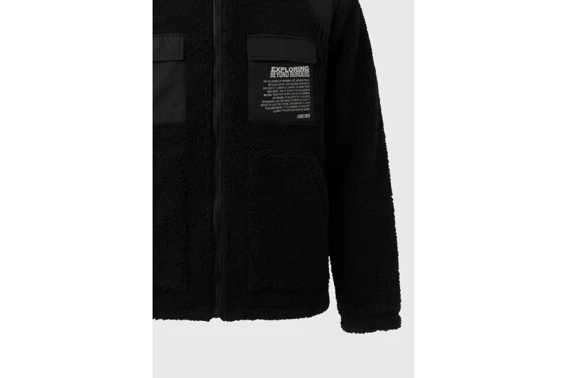 Funky Buddha Ανδρικό Fleece Μπουφάν Sherpa Μαύρο