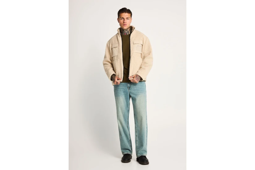 Funky Buddha Ανδρικό Fleece Μπουφάν Sherpa Μπεζ