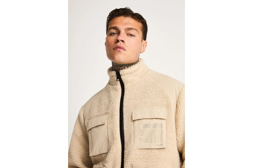 Funky Buddha Ανδρικό Fleece Μπουφάν Sherpa Μπεζ