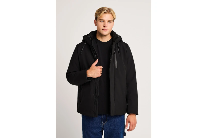 Funky Buddha Ανδρικό Μπουφάν Softshell με Κουκούλα Μαύρο