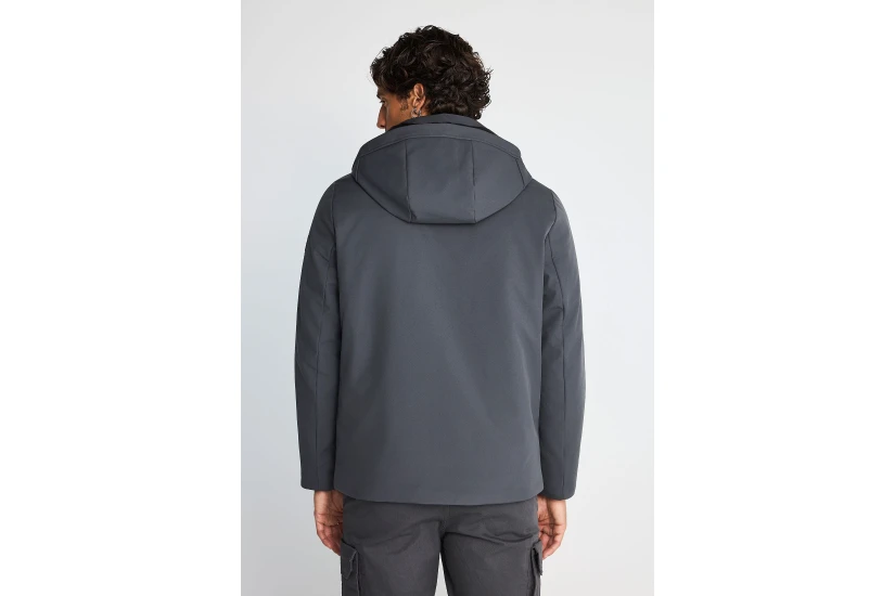 Funky Buddha Ανδρικό Μπουφάν Softshell με Κουκούλα Γκρι Σκούρο
