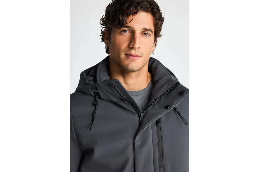 Funky Buddha Ανδρικό Μπουφάν Softshell με Κουκούλα Γκρι Σκούρο
