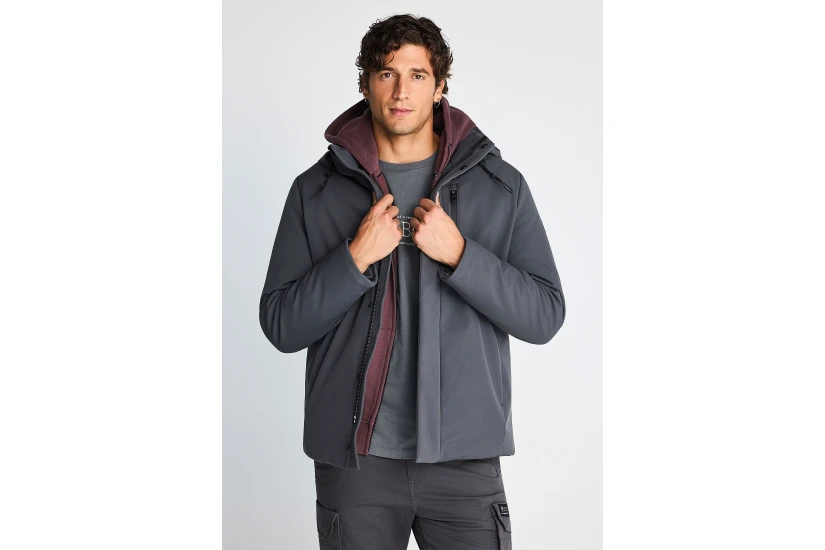 Funky Buddha Ανδρικό Μπουφάν Softshell με Κουκούλα Γκρι Σκούρο